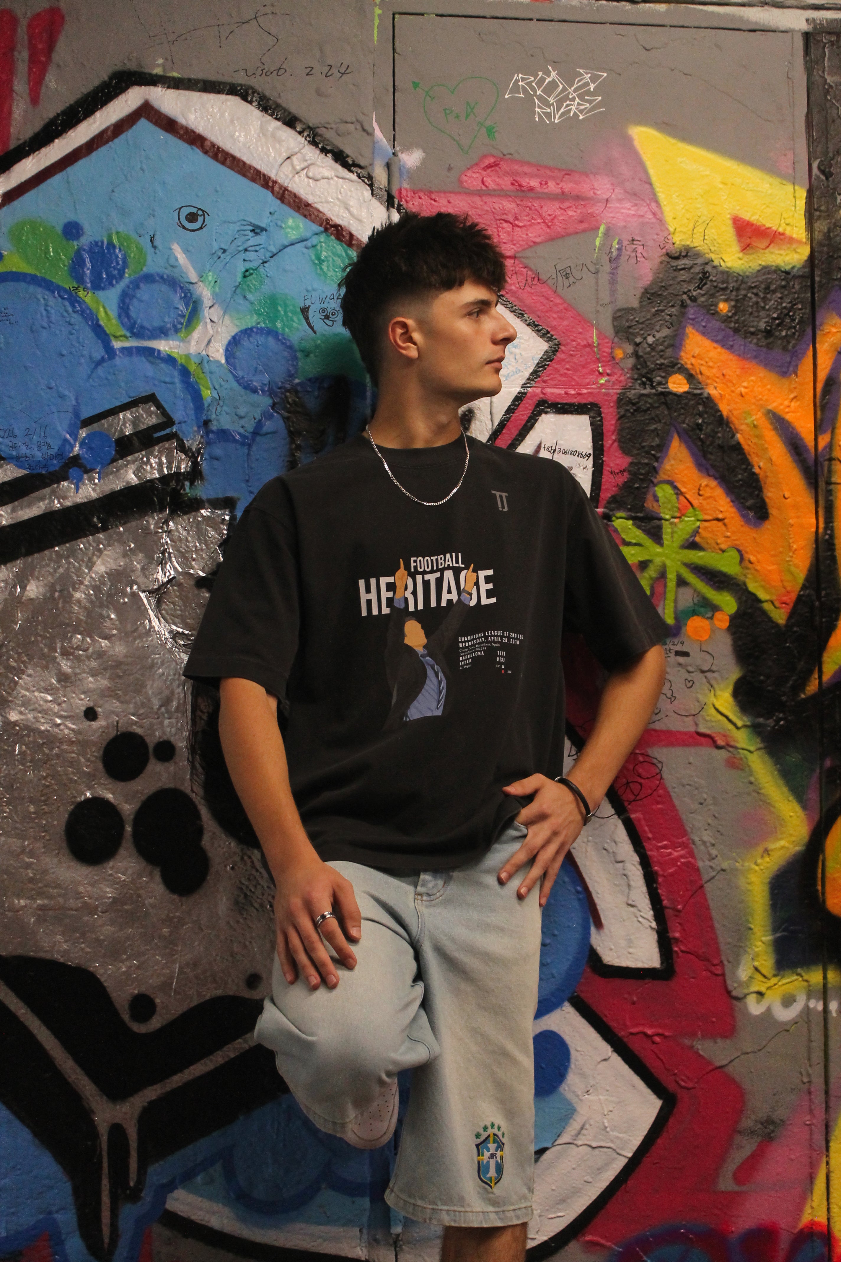 Football Heritage - Heavyweight Oversized Drop Shoulder Tee - Washed Black