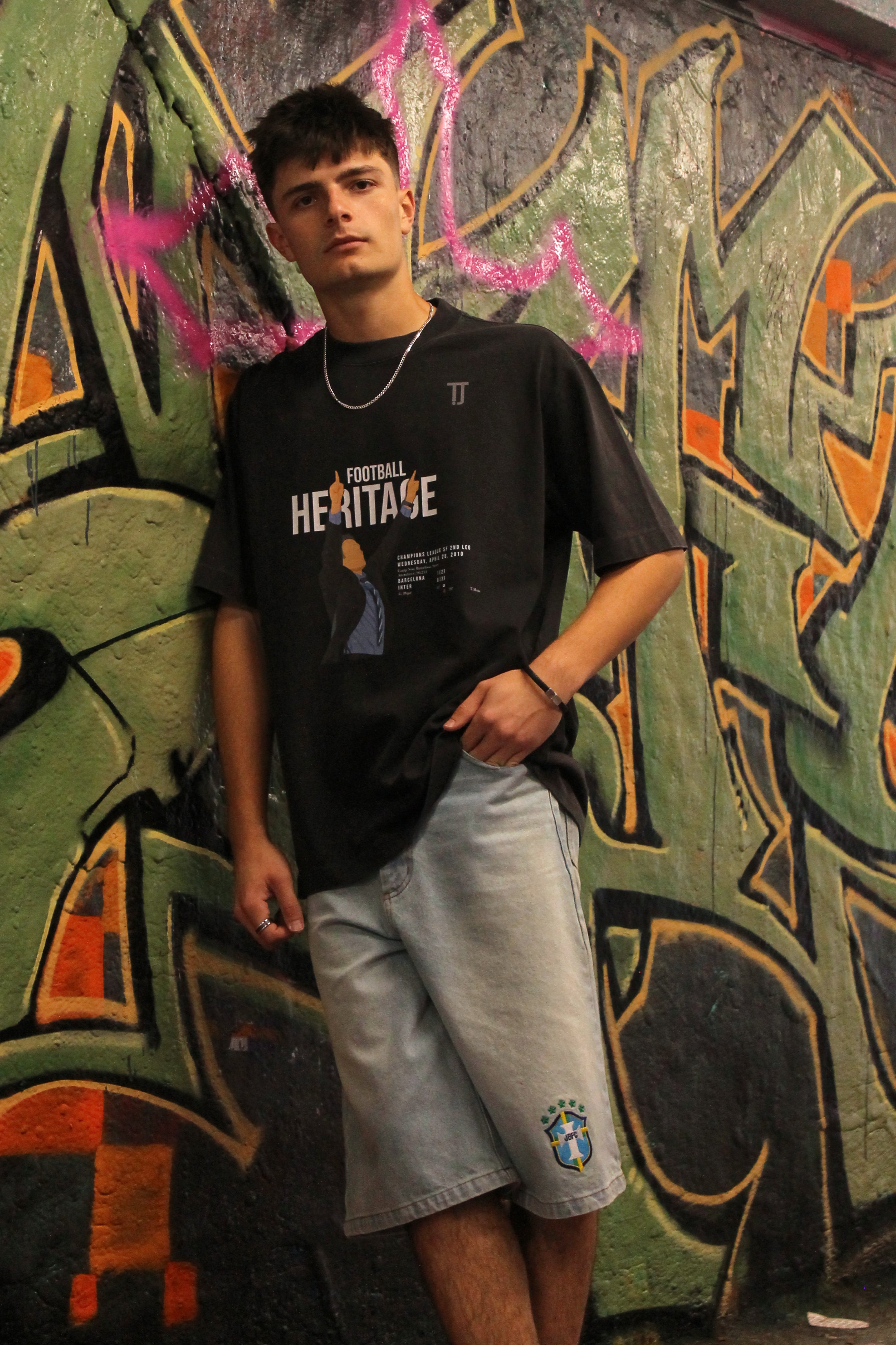 Football Heritage - Heavyweight Oversized Drop Shoulder Tee - Washed Black