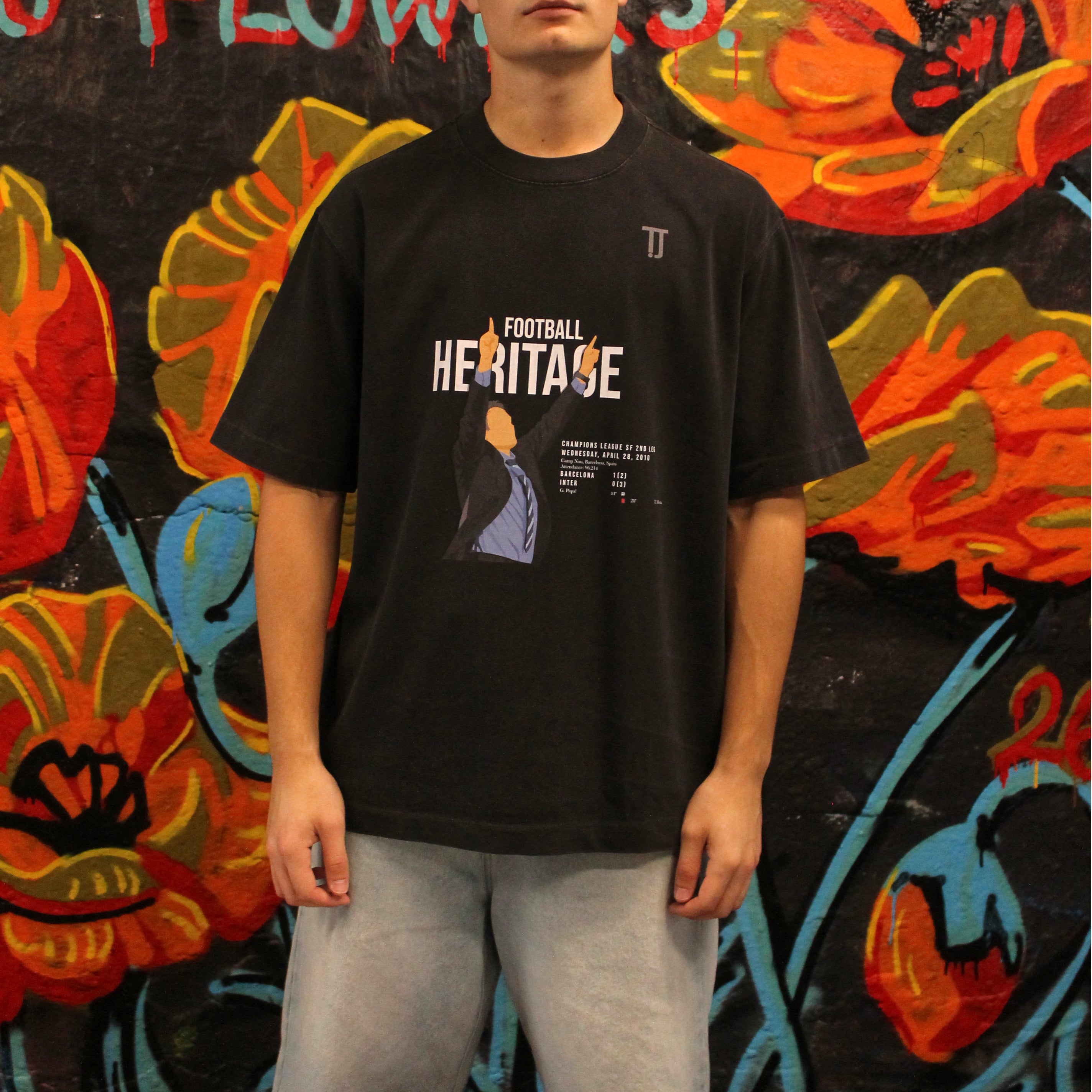 Football Heritage - Heavyweight Oversized Drop Shoulder Tee - Washed Black